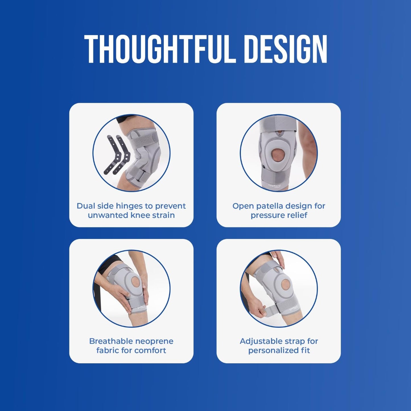 Leeford Ortho Hinged Knee Brace – Neoprene Support for Men & Women (Size M)