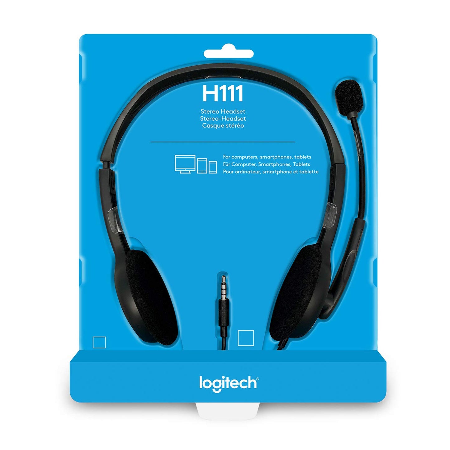 Logitech H111 Wired On-Ear Headphones with Noise-Cancelling Mic – For Laptop, PC, Online Classes & Meetings (Black)