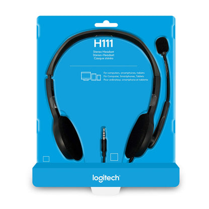 Logitech H111 Wired On-Ear Headphones with Noise-Cancelling Mic – For Laptop, PC, Online Classes & Meetings (Black)