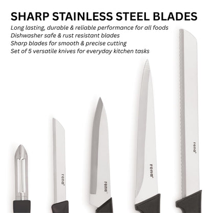 Rena Germany 5-Piece Kitchen Knife Set – Stainless Steel with Vegetable Peeler