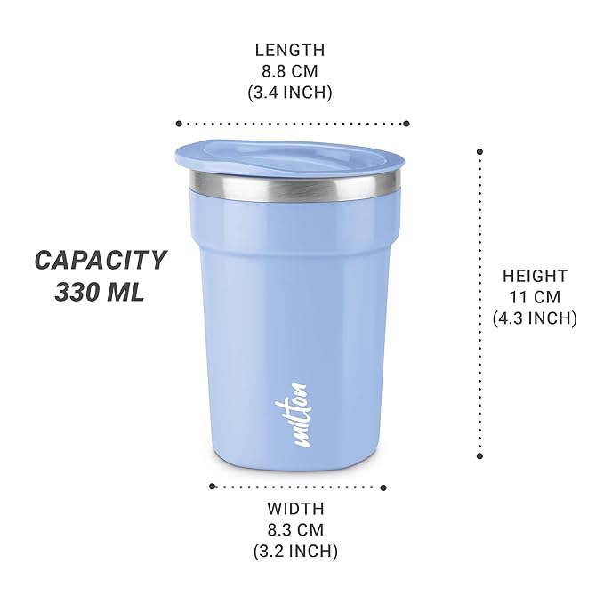 MILTON Cool Touch Deccan Coffee Mug 350 Double Walled 330 ml Inner Stainless Steel Tea Mug with Lid, Coffee Mug Travel Tea Cup, Black Coffee, Tea Cup Single