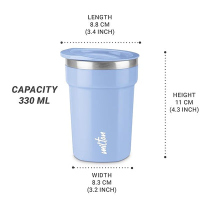 MILTON Cool Touch Deccan Coffee Mug 350 Double Walled 330 ml Inner Stainless Steel Tea Mug with Lid, Coffee Mug Travel Tea Cup, Black Coffee, Tea Cup Single