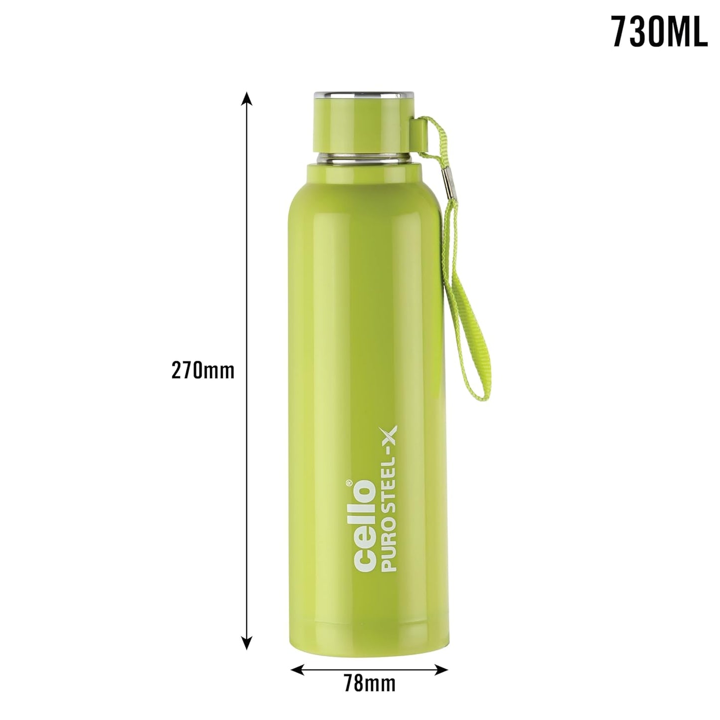 CELLO Puro Steel-X Benz 900 | Leak Proof| Wide Mouth & Easy to Open | Insulated Inner Steel Water Bottle | 730ml | White