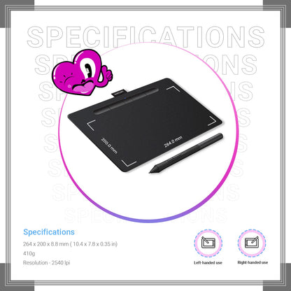Wacom Intuos Medium black drawing tablet showing 4 customisable ExpressKeys