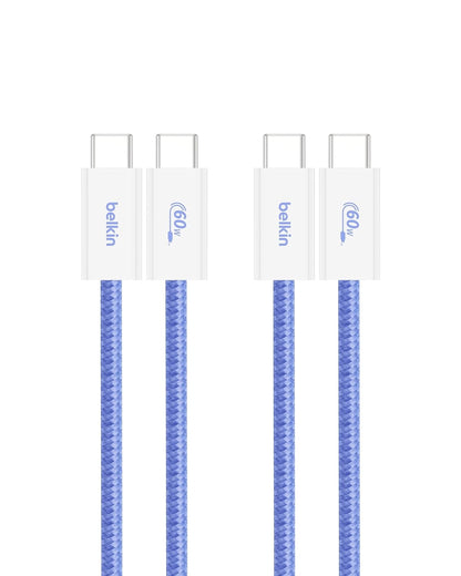 Belkin USB-C to USB-C 240W Braided Cable 1.5M Blue (2-Pack) – Fast Charge
