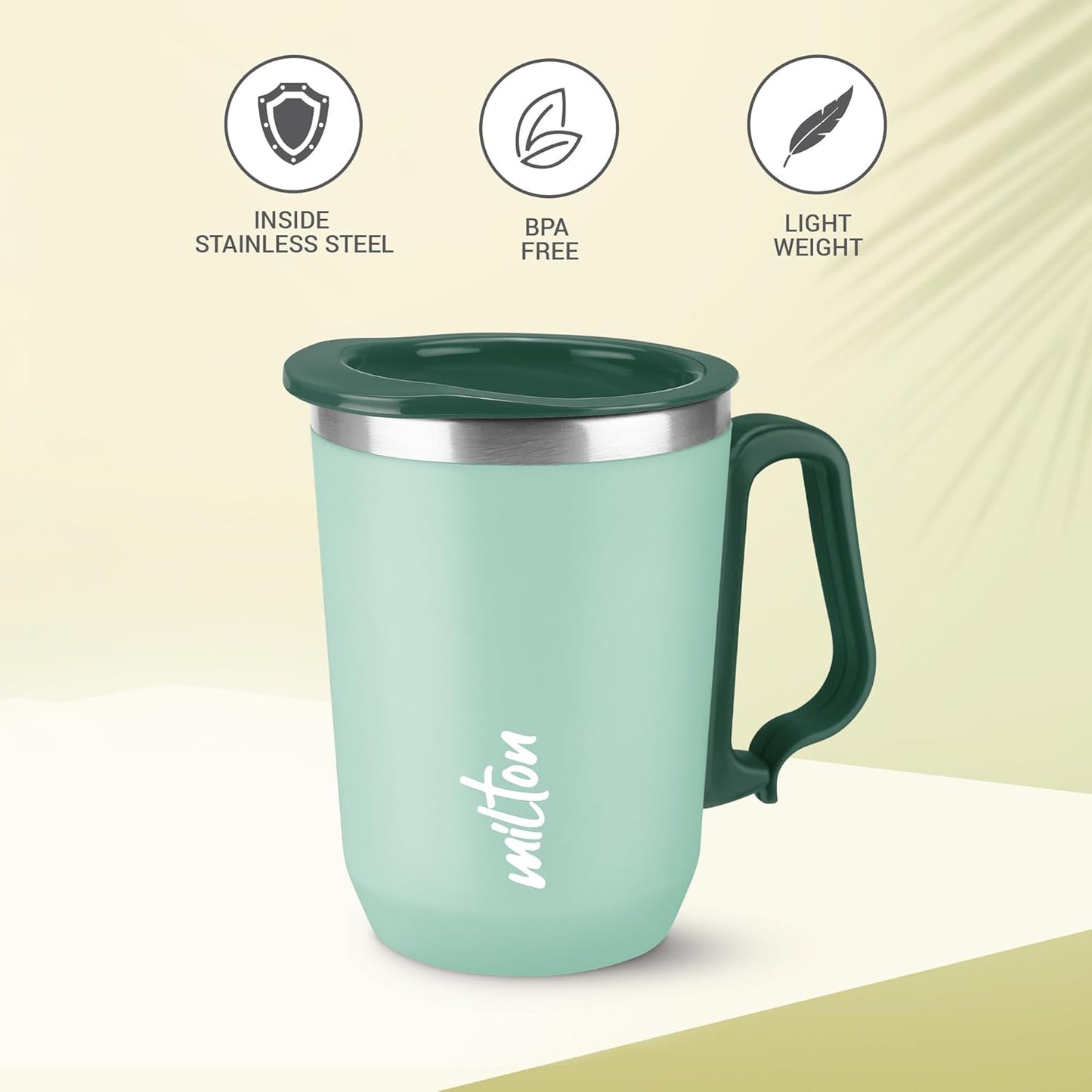 MILTON Cool Touch Coastal Coffee Mug 350 Double Walled 300 ml Inner Stainless Steel Tea Mug and Lid, Coffee Mug Travel Tea Cup, Black Coffee, Single, Blue