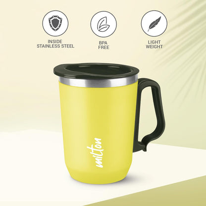 MILTON Cool Touch Coastal Coffee Mug 350 Double Walled 300 ml Inner Stainless Steel Tea Mug and Lid, Coffee Mug Travel Tea Cup, Black Coffee, Single, Blue