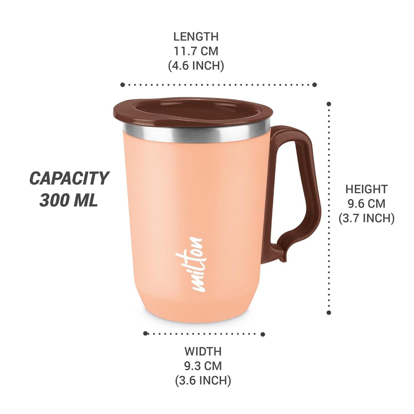 MILTON Cool Touch Coastal Coffee Mug 350 Double Walled 300 ml Inner Stainless Steel Tea Mug and Lid, Coffee Mug Travel Tea Cup, Black Coffee, Single, Blue