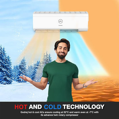 Godrej 1.5 Ton 3 Star Hot & Cold Split Inverter AC – All Weather (-7° to +52°), 100% Copper (18ITC3, 2025 Model)