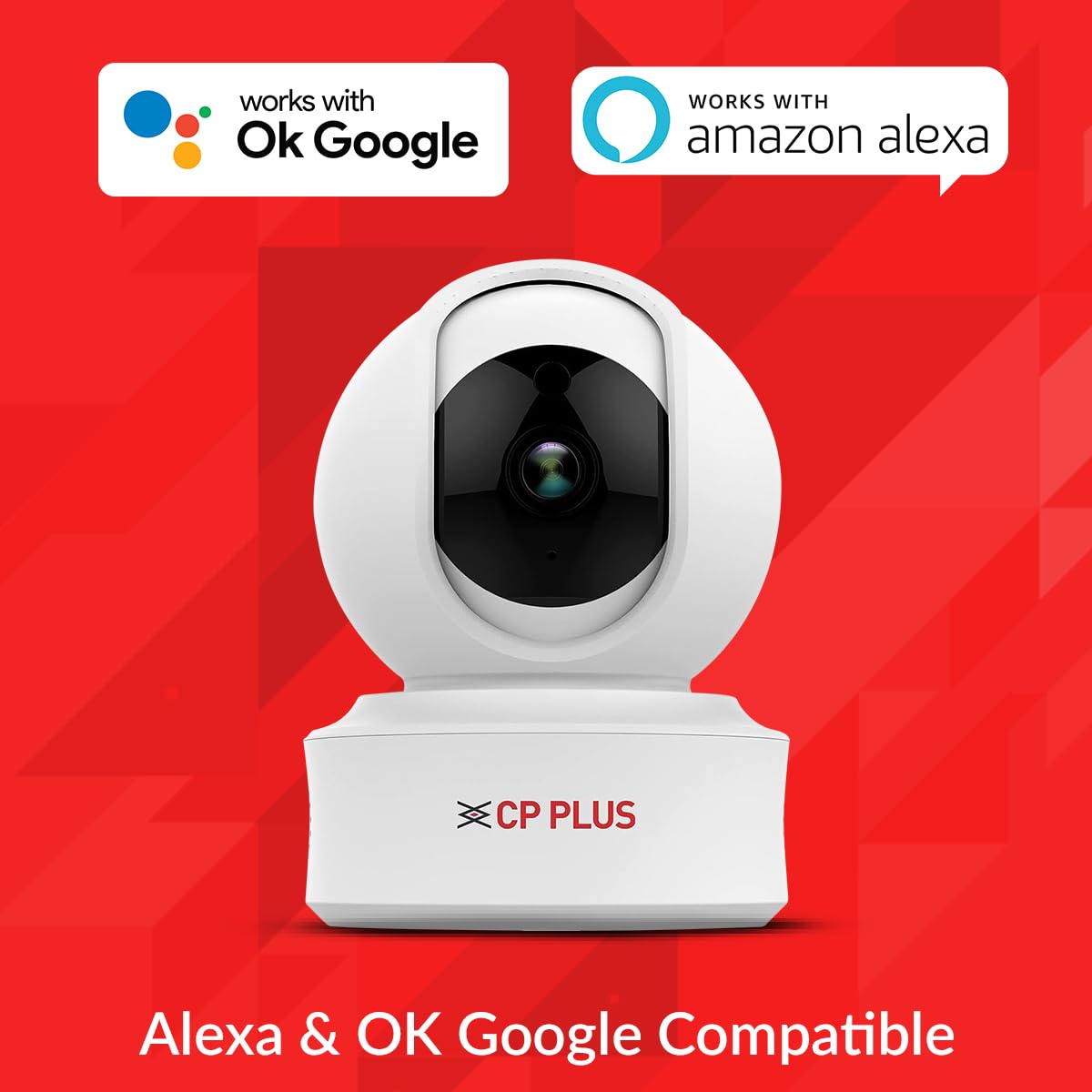 CP PLUS 2MP Full HD Smart Wi-fi CCTV Home Security Camera | 360° with Pan Tilt | 2Way Talk | Motion Detect | Night Vision | Supports SD Card (Upto 128 GB), Alexa & Ok Google | CP-E21A