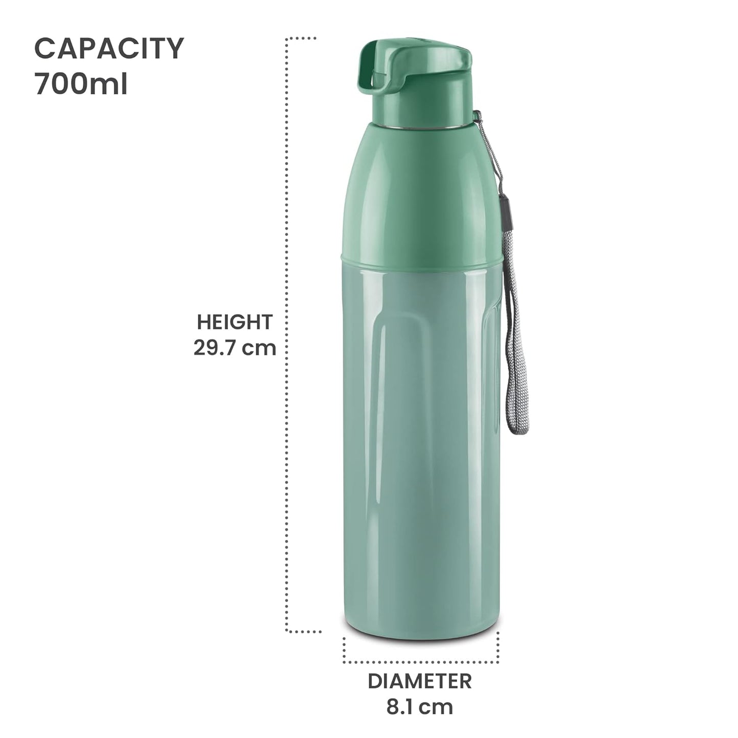 MILTON Kool Convex 900 Insulated Inner Pet Water Bottle, 700 ml, Light Green | Easy to Carry | Leak Proof | School | Office | Gym | Hiking | Treking | Travel Bottle