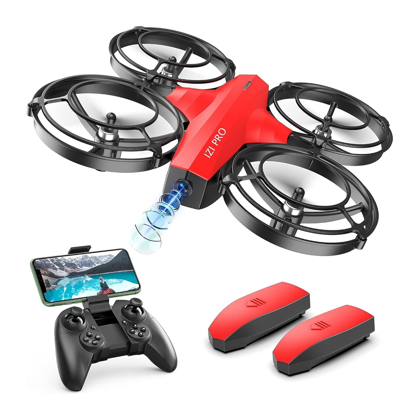 IZI PRO Nano Drone 720P HD Camera 2 Batteries with Battle Mode, One-Key Start, Altitude Hold | 360° Flip, Gesture Control, 20 Minutes Fly Time, Portable Mini RC Drone for Beginners (Red)