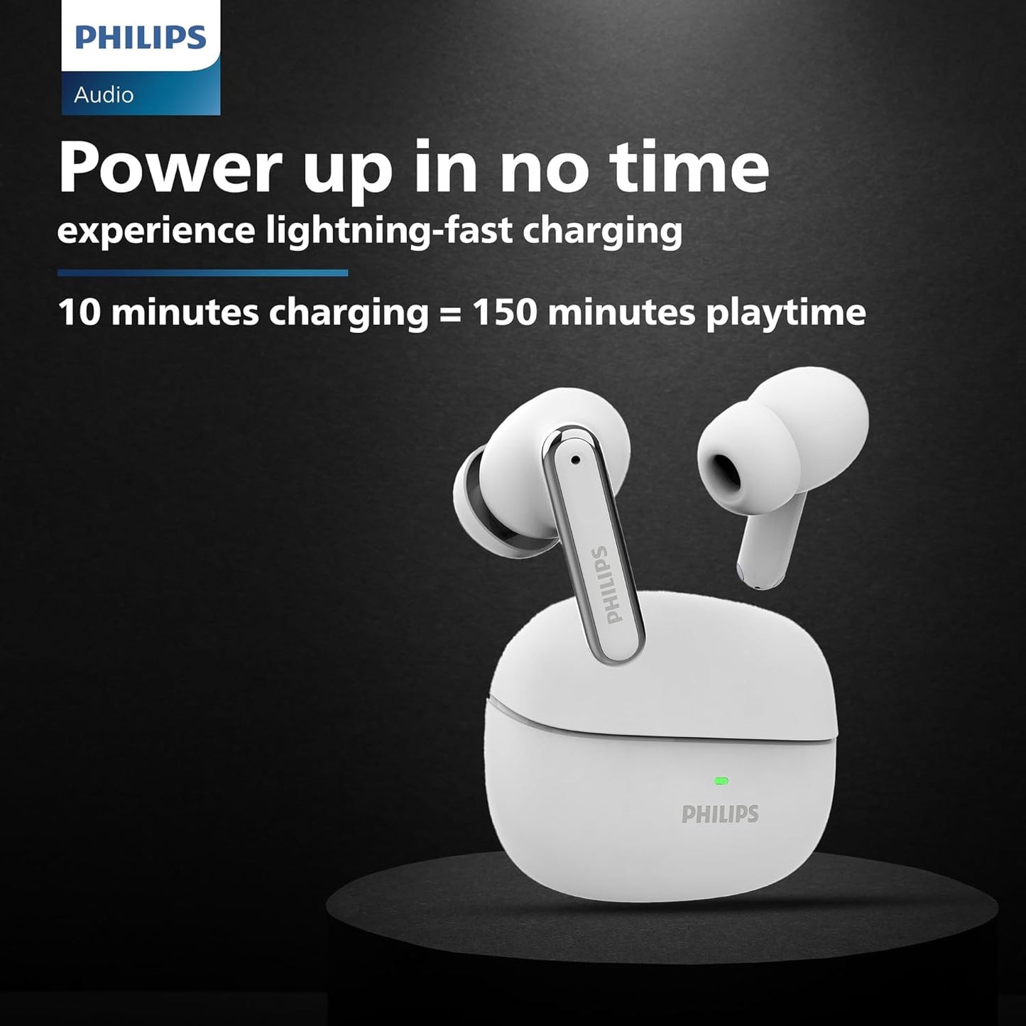 PHILIPS TAT1150BK/94 Premium Wireless Earbuds with ANC, Quad Mic ENC, Up to 55 Hr Playtime,13mm Neodymium Drivers,Multipoint, ergonomically Designed,IPX5 Water Resistance,Fast Charging (Deep Black)