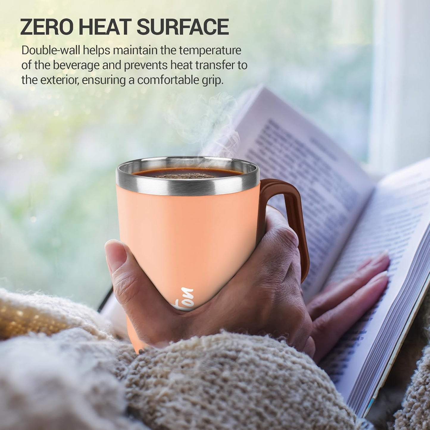 MILTON Cool Touch Coastal Coffee Mug 350 Double Walled 300 ml Inner Stainless Steel Tea Mug and Lid, Coffee Mug Travel Tea Cup, Black Coffee, Single, Blue