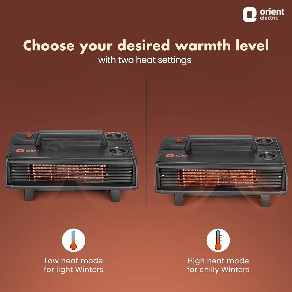 Orient Electric Heat Convector Compact Heater | 2000W with two heat settings | Quick Heating with two fans | Neon Indicator| 2-year warranty by Orient | Black