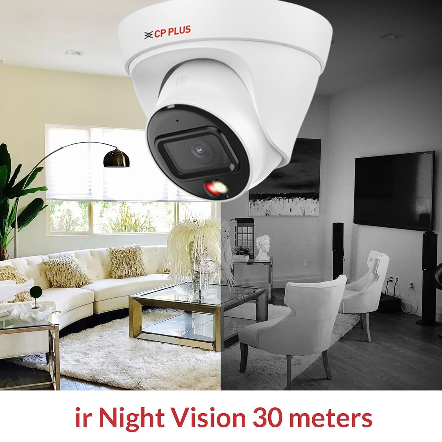 CP PLUS 2MP Full HD IP Indoor Dome Camera | STQC Model | CP-UNC-DA21L3C-LQ | Built-in Audio Mic | Color Night Vision | IR Night Vision | 3.6mm Fixed Lens | PoE | Compatible with NVR, White