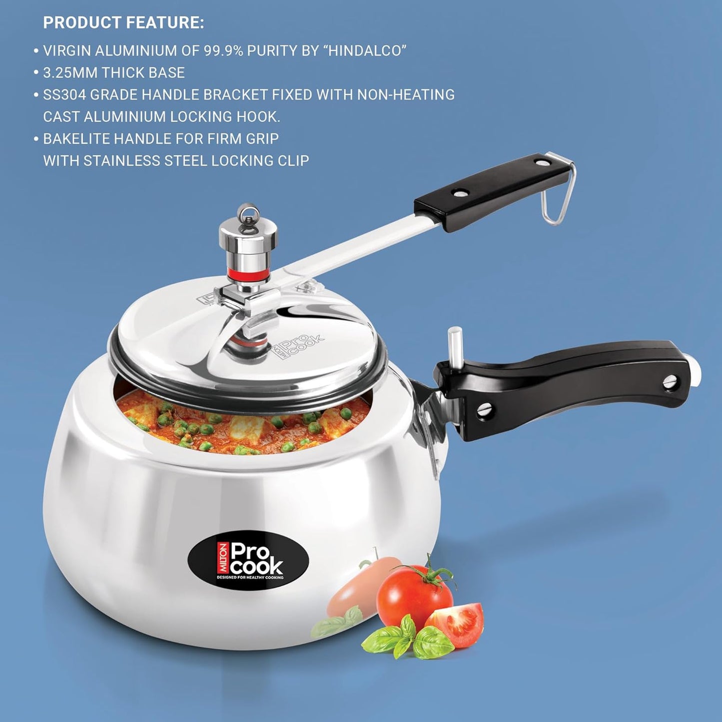 Wide Base Pressure Cooker Inner Lid Aluminium Non Induction (Milton Procook)