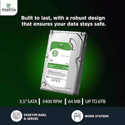 Matrix 1TB SATA Hard Drive for Desktop (HDD) 3.5 Inch SATA 6 GB/s 7200 RPM, 2 Year Warranty