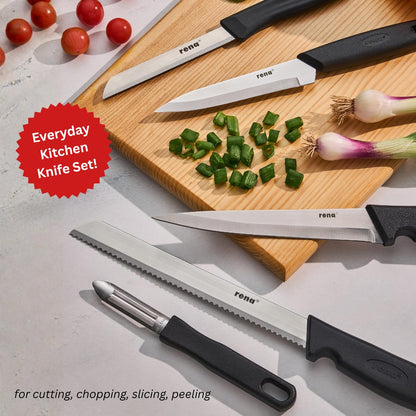 Rena Germany 5-Piece Kitchen Knife Set – Stainless Steel with Vegetable Peeler