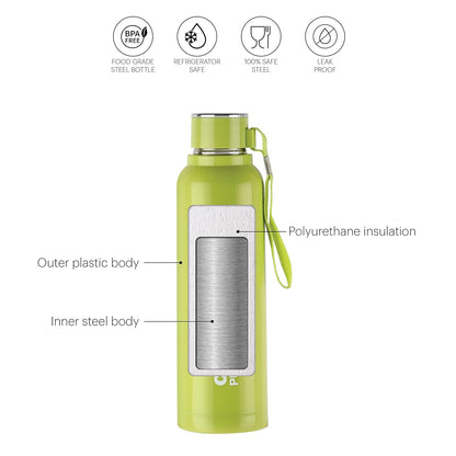 CELLO Puro Steel-X Benz 900 | Leak Proof| Wide Mouth & Easy to Open | Insulated Inner Steel Water Bottle | 730ml | White