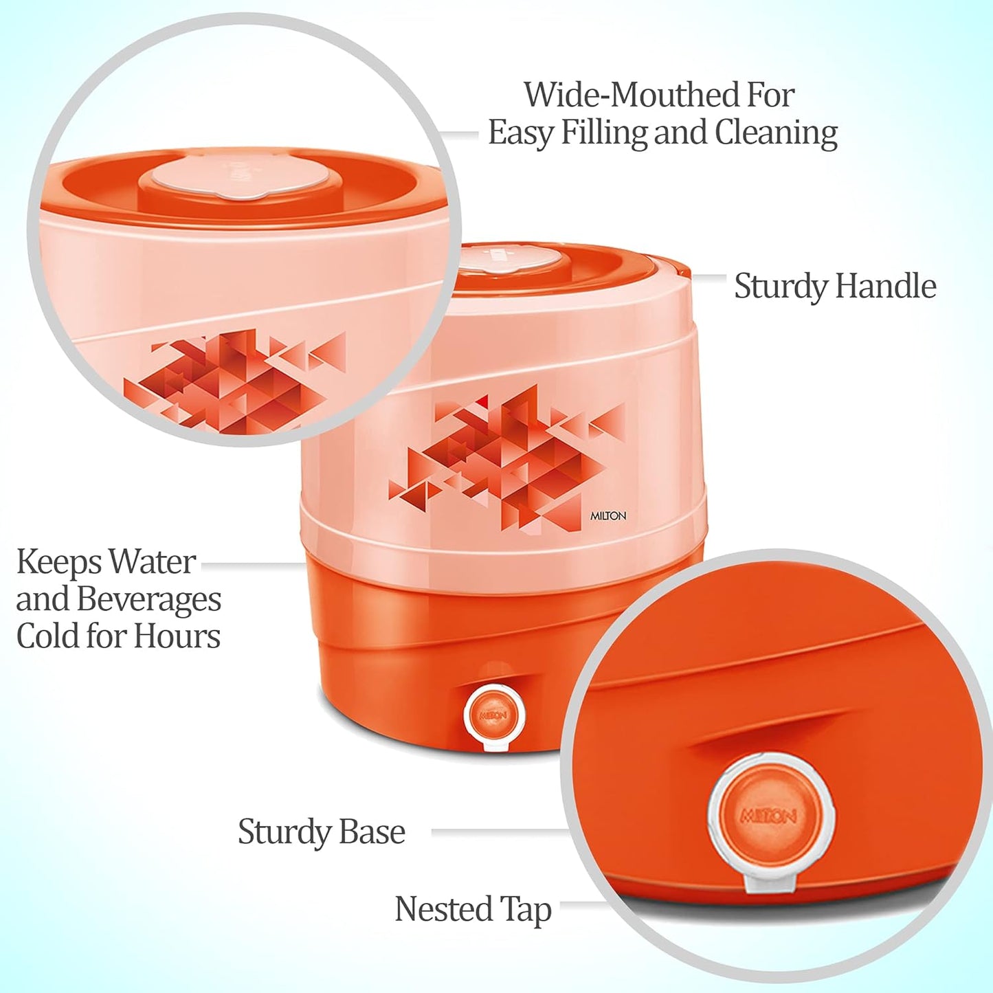MILTON Plastic N-Ew Kool Rover 18 Insulated Water Jug, 16 L (Orange)