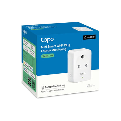 Tapo P116M 6A Mini Wi-Fi Smart Plug, Energy Monitoring & 4-Way Safety Protection | Compatible with Alexa, Google Home, Apple Home, Samsung SmartThings via Matter | Ideal for Small Appliances