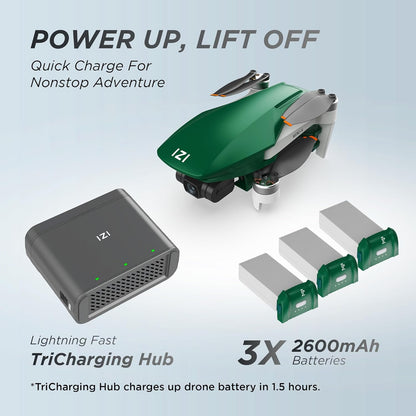 IZI Mini X Nano Fly More Combo 4K Camera Drone UHD 20MP, CMOS,4KM Live Video, 93-min Flight Time, GPS, 3-Axis Gimbal, 10+Flight Modes, 3xSmart Battery, Fast Tri-Charger, Under 249g UAV - 1 Yr Warranty