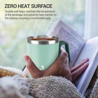 MILTON Cool Touch Coastal Coffee Mug 350 Double Walled 300 ml Inner Stainless Steel Tea Mug and Lid, Coffee Mug Travel Tea Cup, Black Coffee, Single, Blue