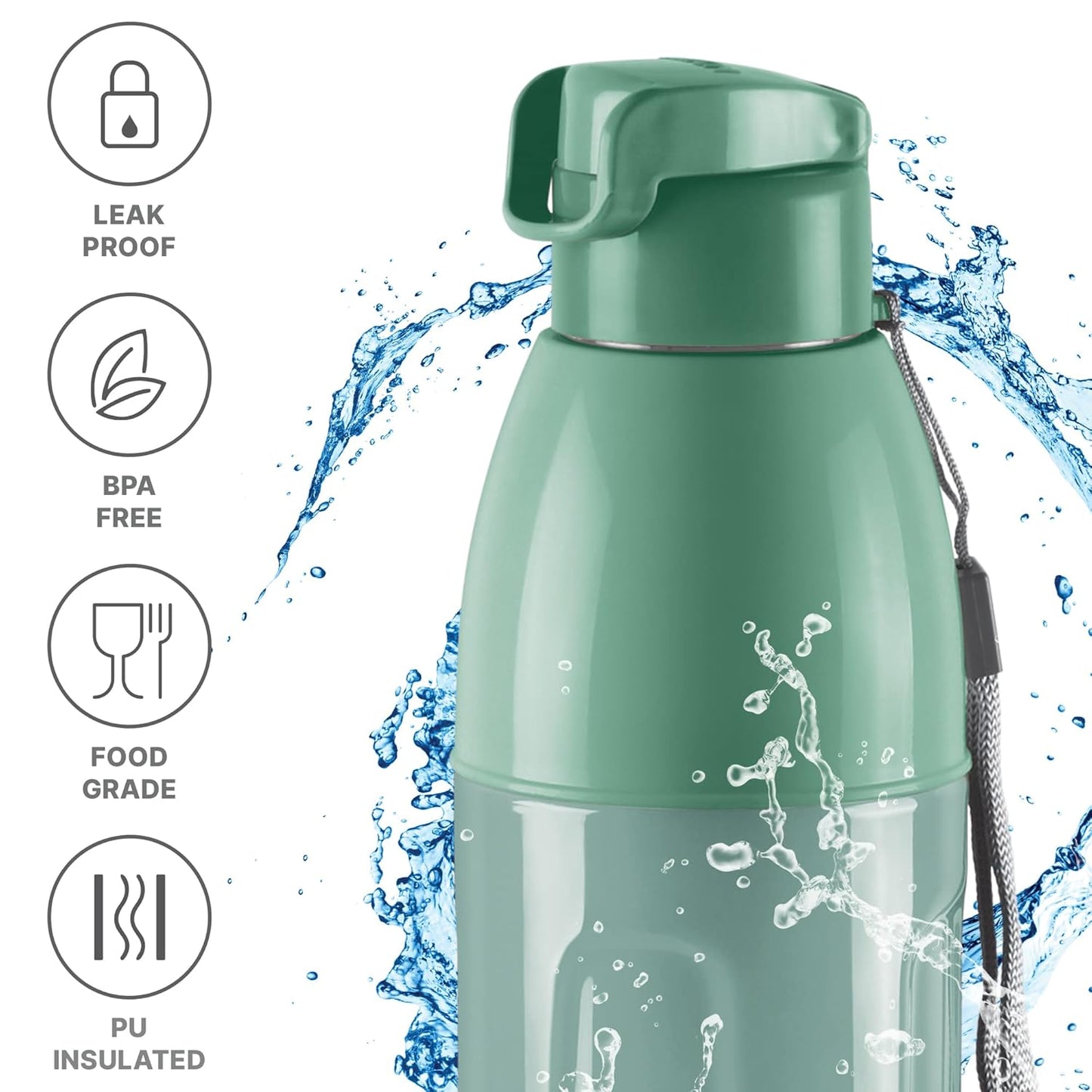 MILTON Kool Convex 900 Insulated Inner Pet Water Bottle, 700 ml, Light Green | Easy to Carry | Leak Proof | School | Office | Gym | Hiking | Treking | Travel Bottle