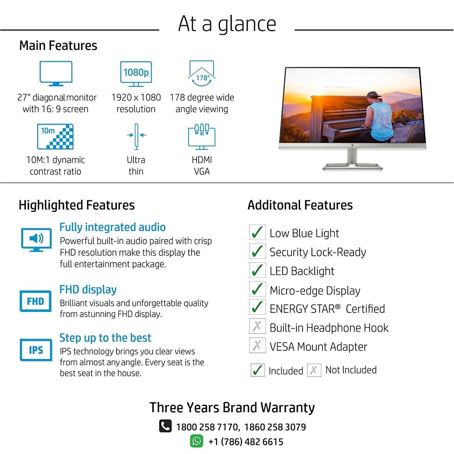 HP AMD Freesync, Built-in Speakers, IPS Panel with Hdmi and Vga Ports 27Fw Display with Audio Monitor