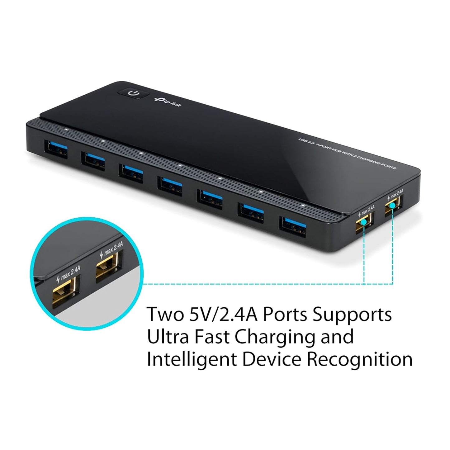 TP-Link UH720 USB Hub, 7-Port Docking Station with Extra 2X 2.4A Ultra Fast Charging Ports, 10x Data Transfer Speed up to 5Gbps, 1m USB3.0 Cable, Compatible with Windows, Mac OS X and Linux Systems