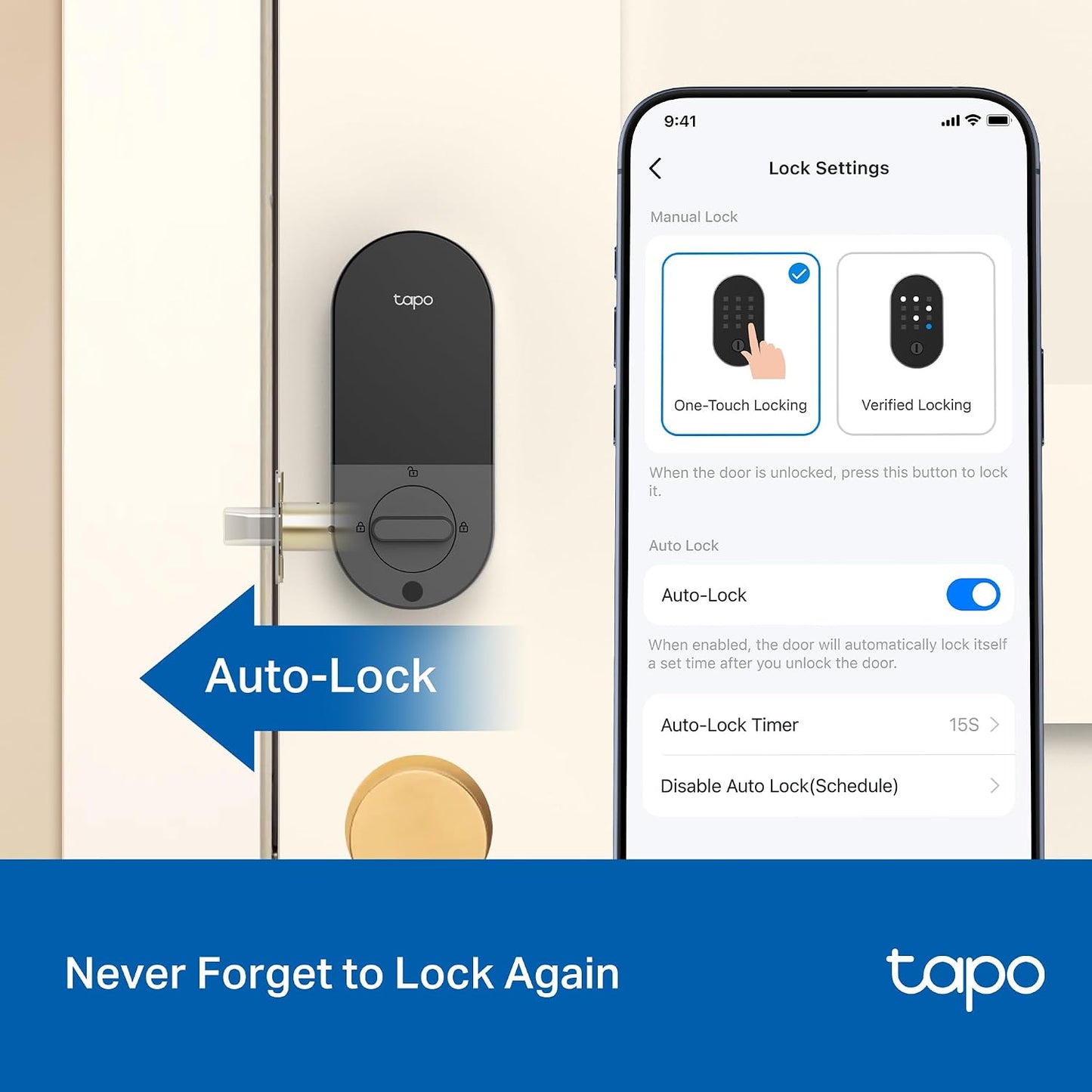 Tapo Smart Wi-Fi Deadbolt Door Lock Keyless Tactile Buttons, Customized Access with in-App Monitoring, IP54 Weatherproof, BHMA Grade 3, Compatible with Standard Door Size, Tapo DL100 Free Installation