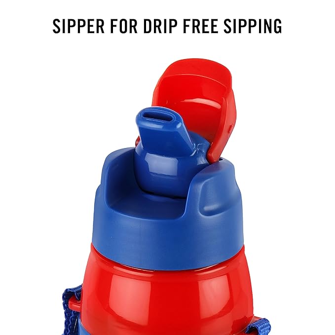 CELLO Puro Steel-X Hydra Kid 600 Inner Steel Insulated Water Bottle 520ml, Blue | Spiderman Vs Vemon Design | ISI Certified, Leakproof | Easy to Carry with Loop | Insulated Cold Water Bottle For School