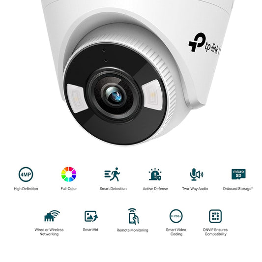TP-Link VIGI C440 2.8mm Lens Smart Security Camera | 4MP Ultra HD Full-Color Turret Network Camera | Smart Detection | ONVIF | H.265+ | PoE/12V DC CCTV | Remote Monitoring/Pan/Tilt