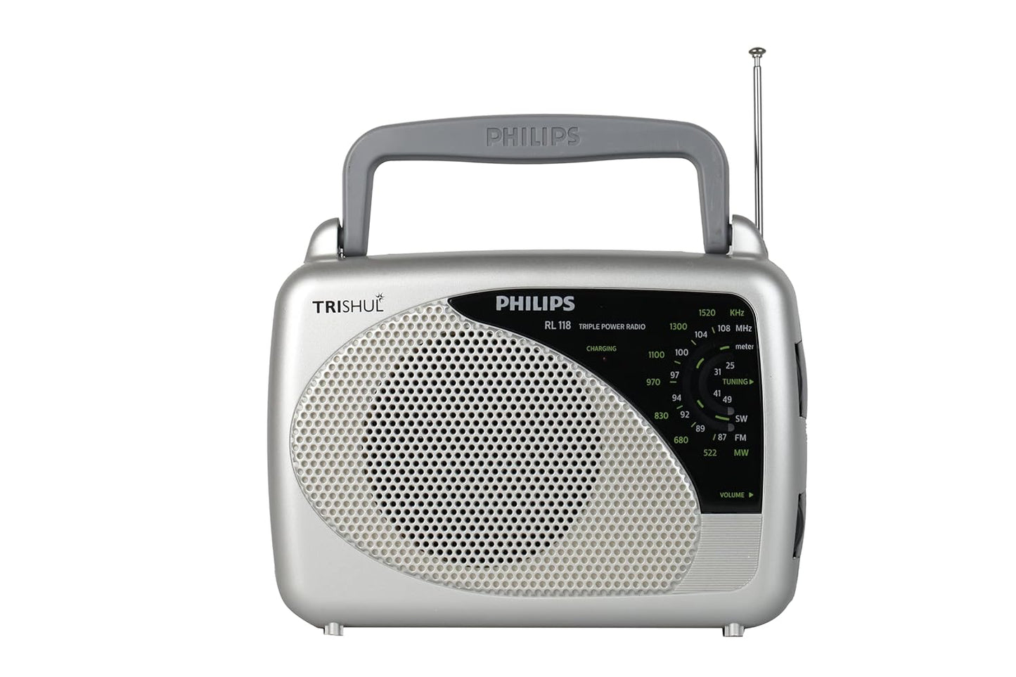 Philips Radio RL118/94 with MW/SW/FM Bands, 200mW RMS soundoutput,3-1 Power Source External Battery:2xR6 (3V DC), Mains: 230V AC/ 50 Hz, Built in Rechargeable Battery