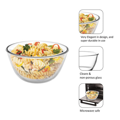 CELLO Ornella Toughened Glass Mixing Bowl Without Lid | Microwave Safe & Dishwasher Safe | Clear & Non- Porous Glass | Scratch Resistant | Transparent