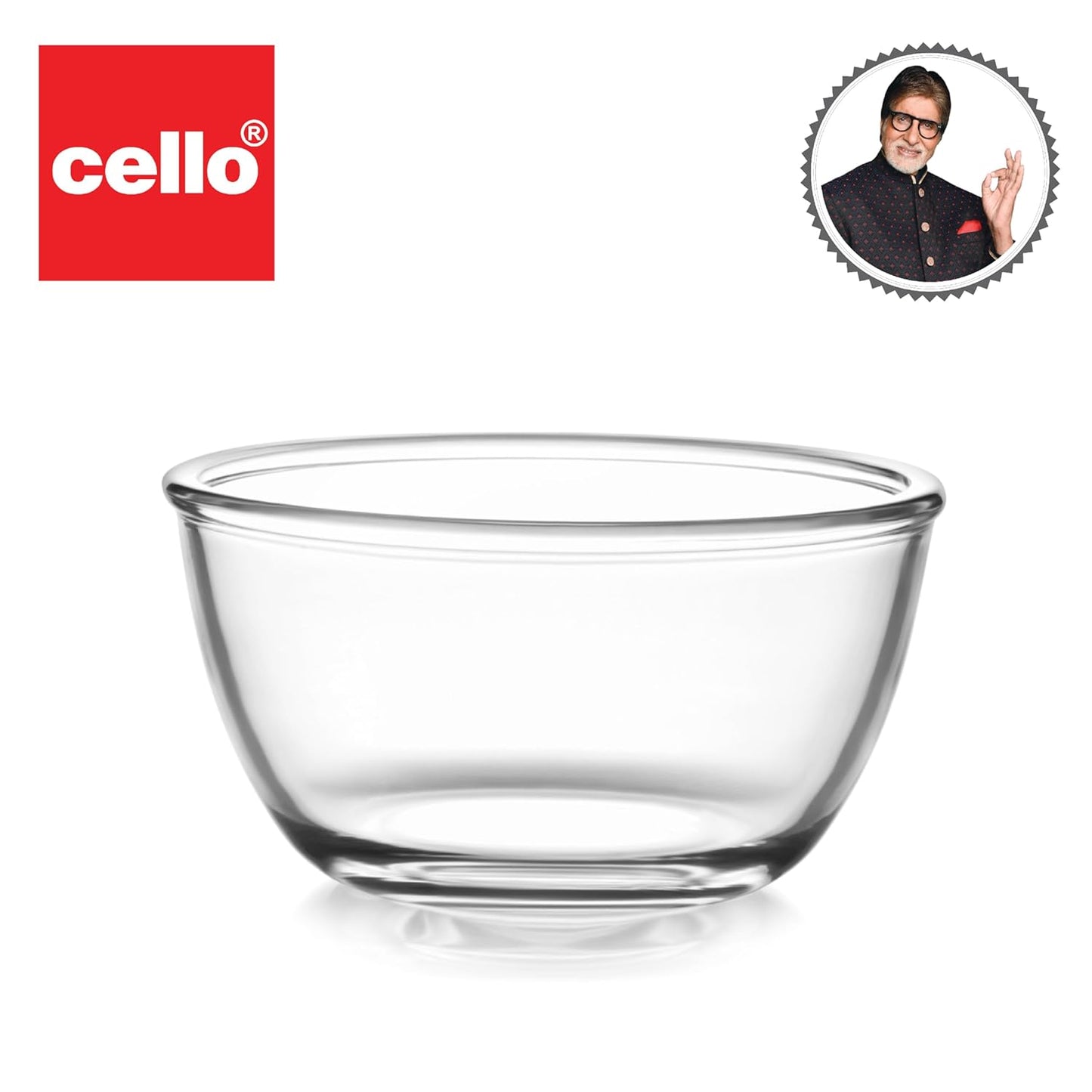 CELLO Ornella Toughened Glass Mixing Bowl Without Lid | Microwave Safe & Dishwasher Safe | Clear & Non- Porous Glass | Scratch Resistant | Transparent