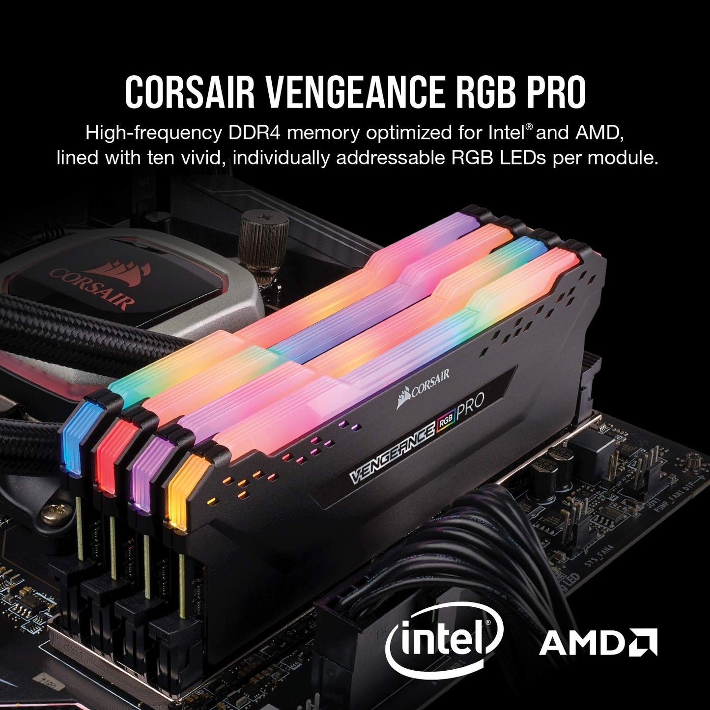 CORSAIR Vengeance RGB PRO 16GB (2x8GB) CMW16GX4M2C3200C16 DDR4 3200MHz C16 LED Desktop Memory - Black