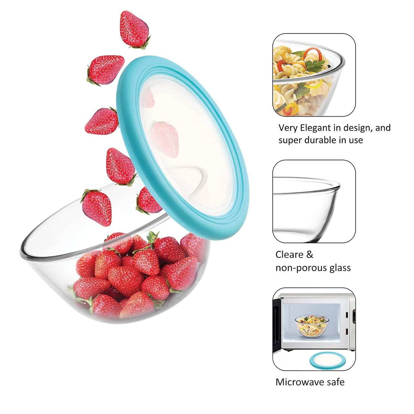 CELLO Ornella Toughened Glass Mixing Bowl Without Lid | Microwave Safe & Dishwasher Safe | Clear & Non- Porous Glass | Scratch Resistant | Transparent