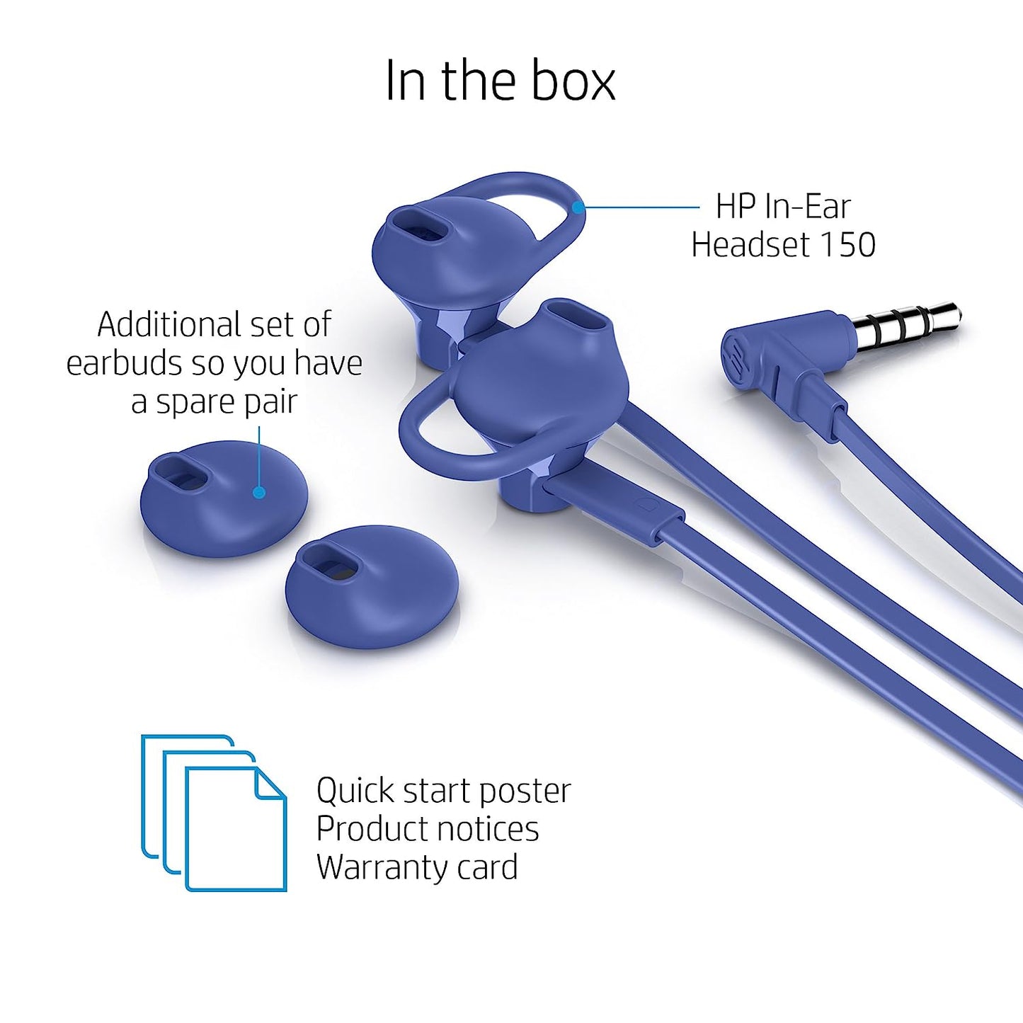 HP 150 Wired in-Ear Earphones with Mic and Powerful Bass (Blue)-Wireless Earphone-HP-computerspace