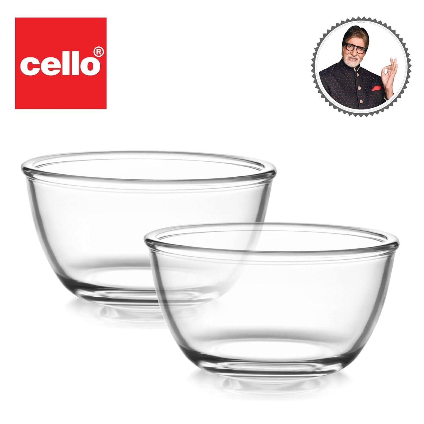 CELLO Ornella Toughened Glass Mixing Bowl Without Lid | Microwave Safe & Dishwasher Safe | Clear & Non- Porous Glass | Scratch Resistant | Transparent