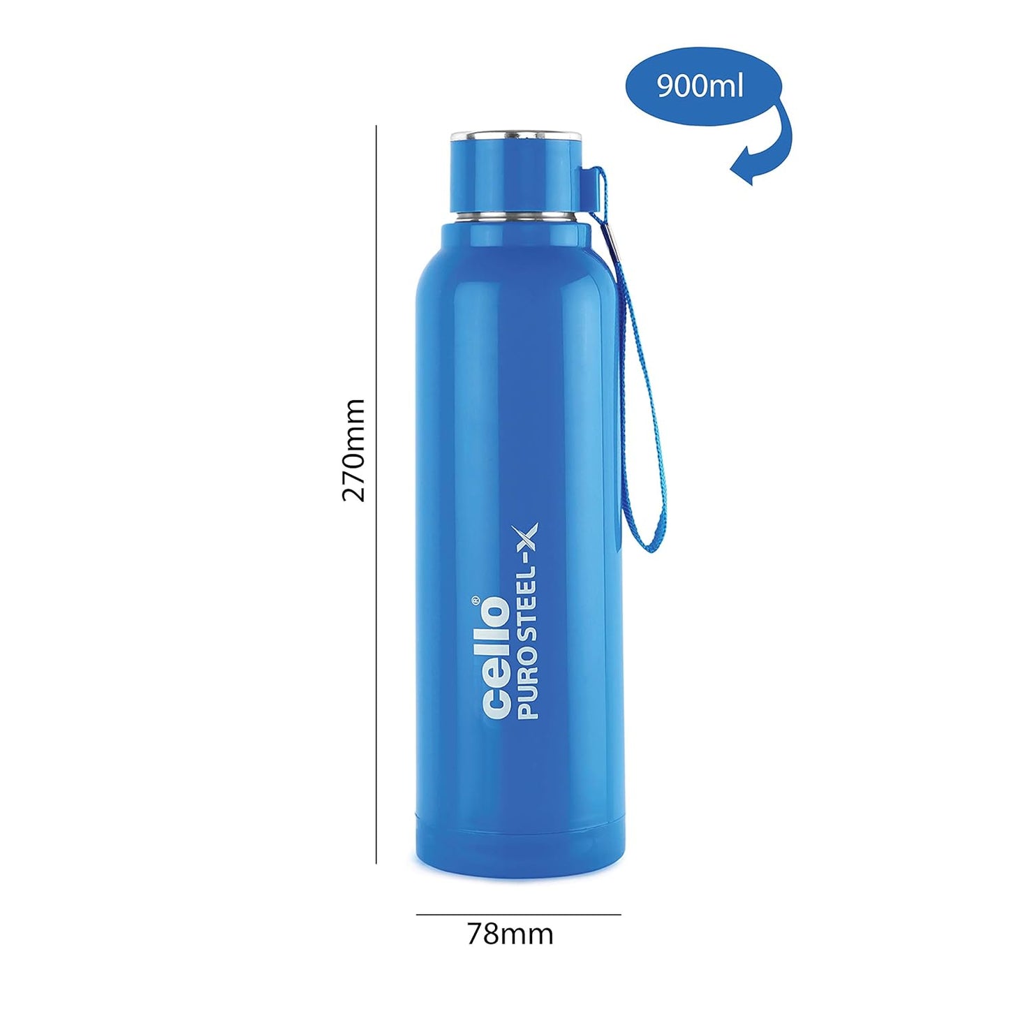 CELLO Puro Steel-X Benz 900 | Leak Proof| Wide Mouth & Easy to Open | Insulated Inner Steel Water Bottle | 730ml | White