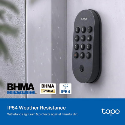 Tapo Smart Wi-Fi Deadbolt Door Lock Keyless Tactile Buttons, Customized Access with in-App Monitoring, IP54 Weatherproof, BHMA Grade 3, Compatible with Standard Door Size, Tapo DL100 Free Installation