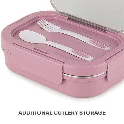 CELLO Lunch Buddy Insulated Lunch Box with Plastic Spoon and Fork | 100% Food Grade | Leak Proof and Break Resistant | Ideal for College,Office, Outdoor Activities | 925 ml, Pink
