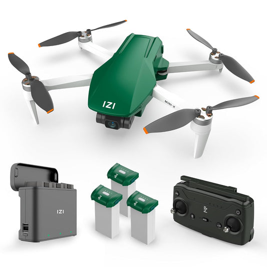 IZI Mini X Nano Fly More Combo 4K Camera Drone UHD 20MP, CMOS,4KM Live Video, 93-min Flight Time, GPS, 3-Axis Gimbal, 10+Flight Modes, 3xSmart Battery, Fast Tri-Charger, Under 249g UAV - 1 Yr Warranty