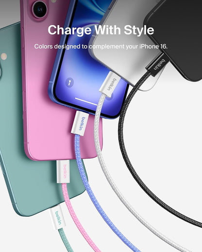 Belkin USB-C to USB-C 240W Braided Cable 1.5M Green (2-Pack) – Fast Charge