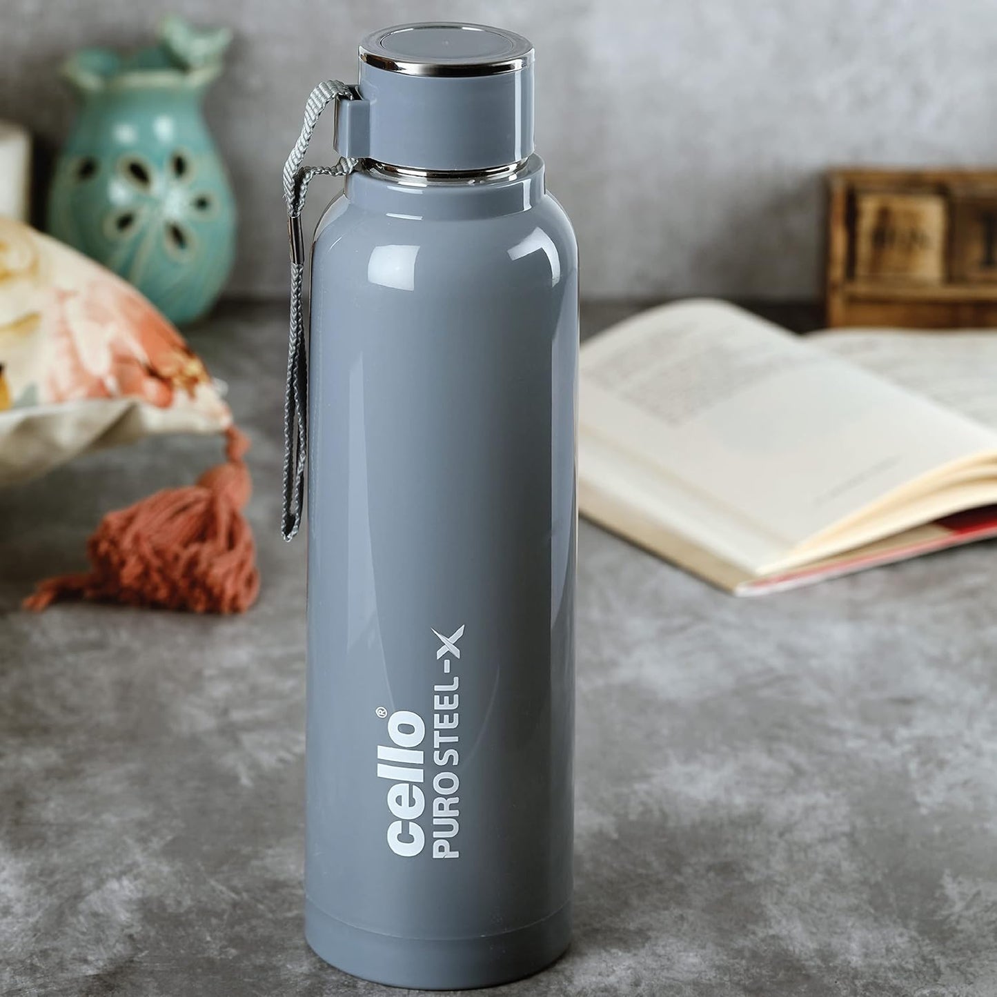 CELLO Puro Steel-X Benz 900 | Leak Proof| Wide Mouth & Easy to Open | Insulated Inner Steel Water Bottle | 730ml | White