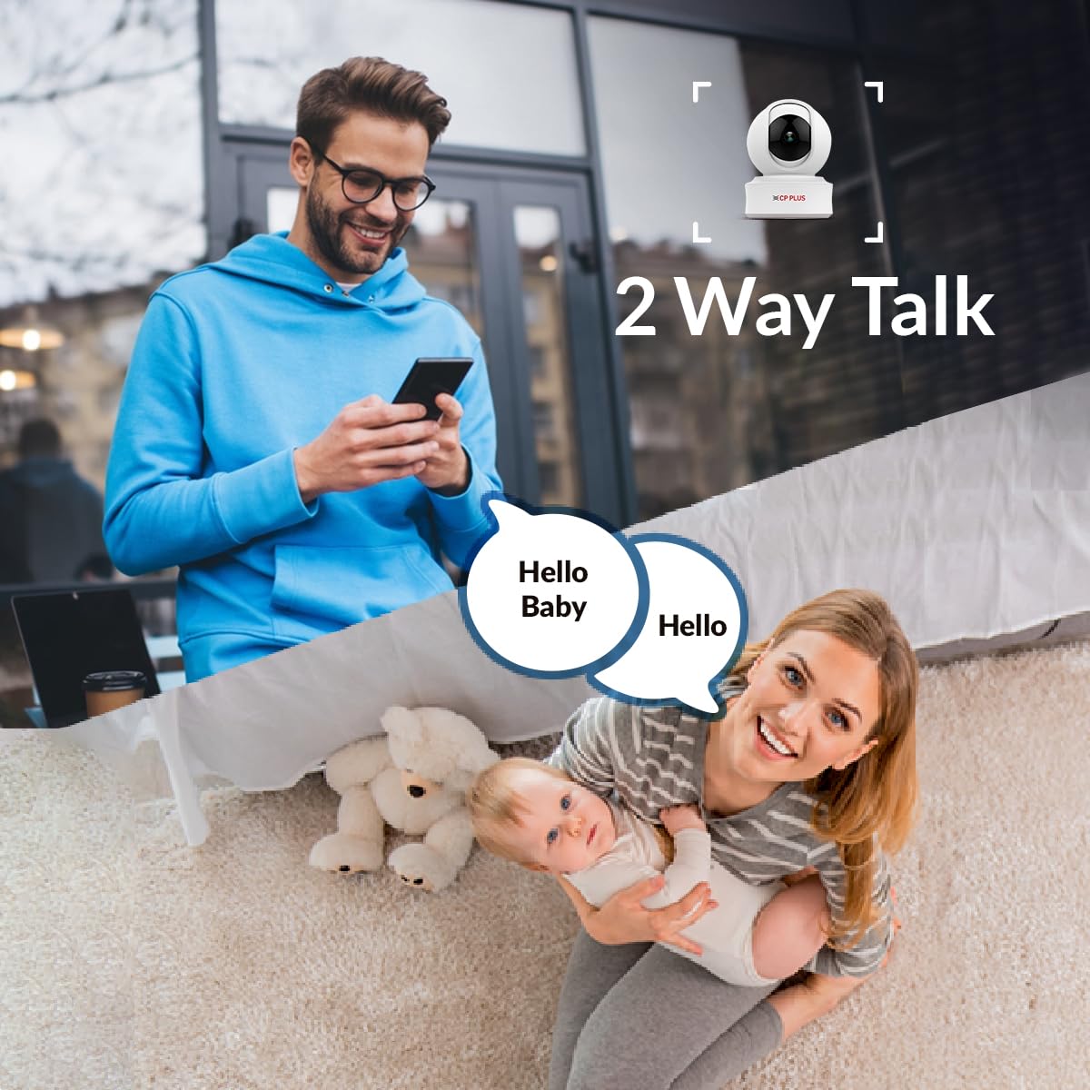 CP PLUS 2MP Full HD Smart Wi-fi CCTV Home Security Camera | 360° with Pan Tilt | 2Way Talk | Motion Detect | Night Vision | Supports SD Card (Upto 128 GB), Alexa & Ok Google | CP-E21A