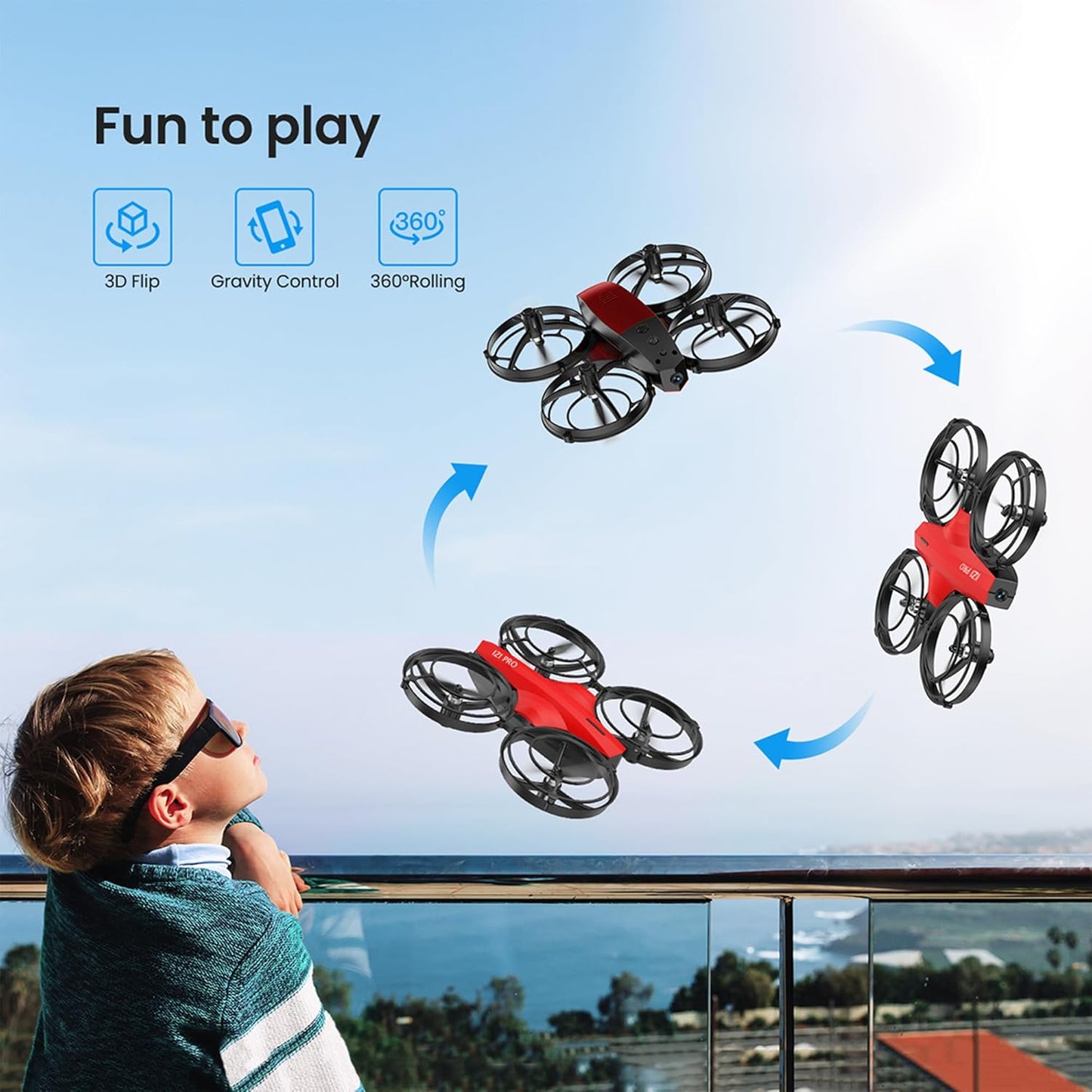 IZI PRO Nano Drone 720P HD Camera 2 Batteries with Battle Mode, One-Key Start, Altitude Hold | 360° Flip, Gesture Control, 20 Minutes Fly Time, Portable Mini RC Drone for Beginners (Red)