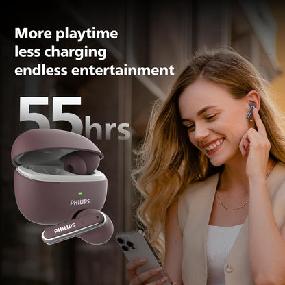 PHILIPS TAT1150BK/94 Premium Wireless Earbuds with ANC, Quad Mic ENC, Up to 55 Hr Playtime,13mm Neodymium Drivers,Multipoint, ergonomically Designed,IPX5 Water Resistance,Fast Charging (Deep Black)